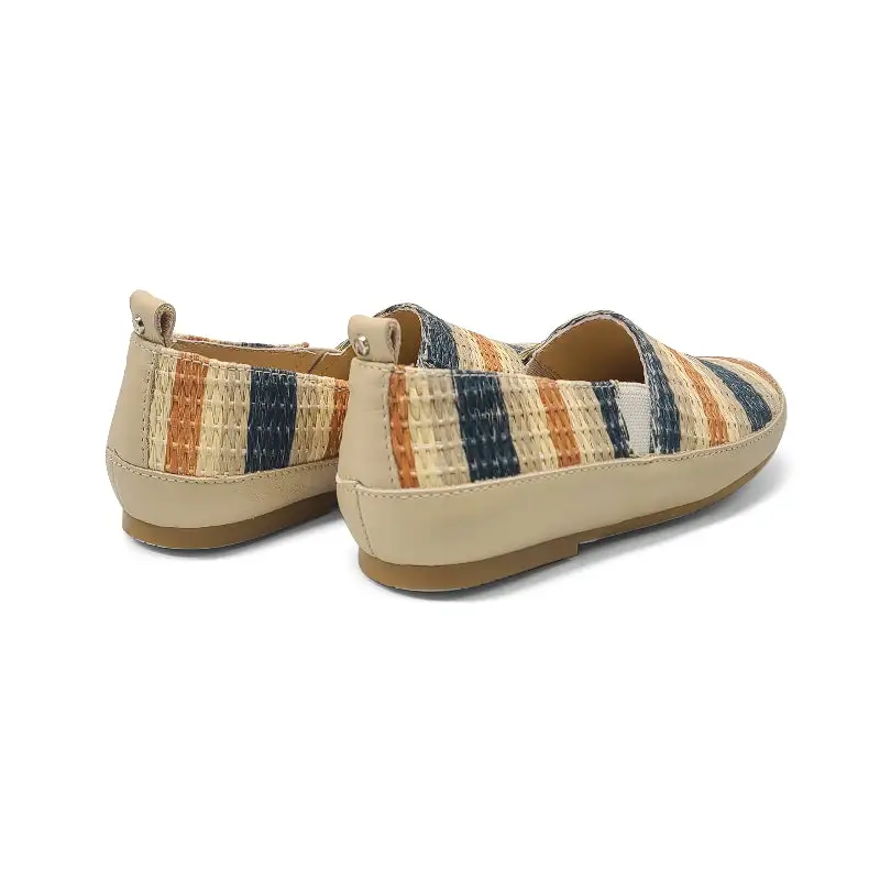 Manuela De Juan Blue Taupe Cream Woven Striped Slip On - Image 2