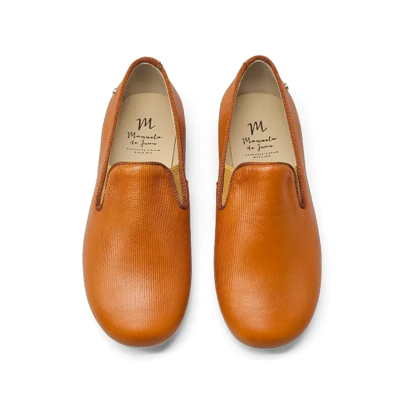 Manuela De Juan Cognac Ribbed Smoking Shoe - Image 2