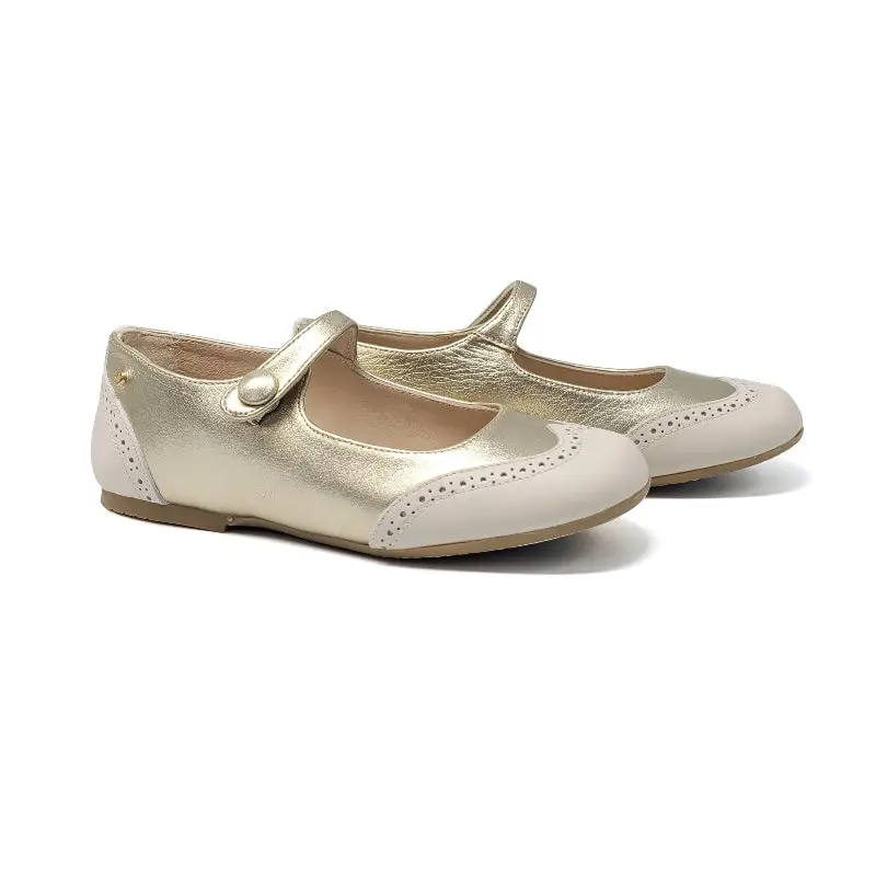 Manuela De Juan Cuqui Platinum Cream Wingtip Mary Jane S3120