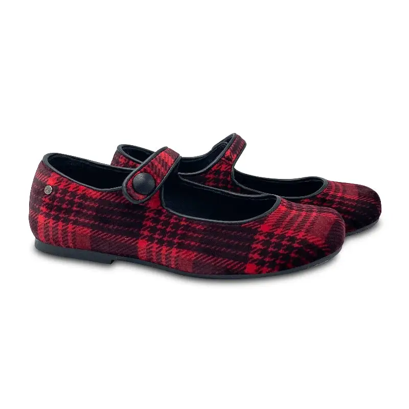 Manuela De Juan DITI Red Velvet Plaid Mary Jane