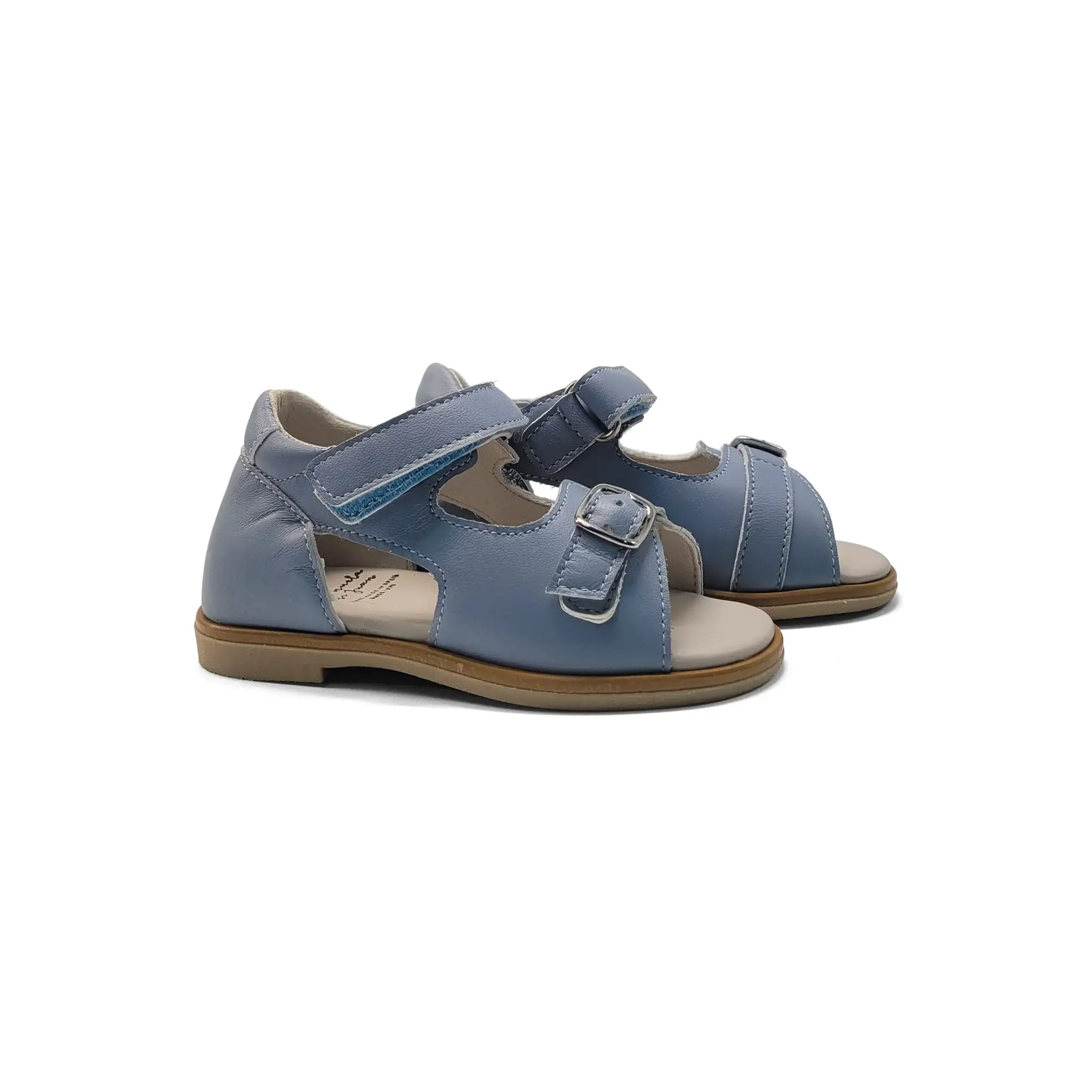 Manuela De Juan Dove Blue Velcro Sandal