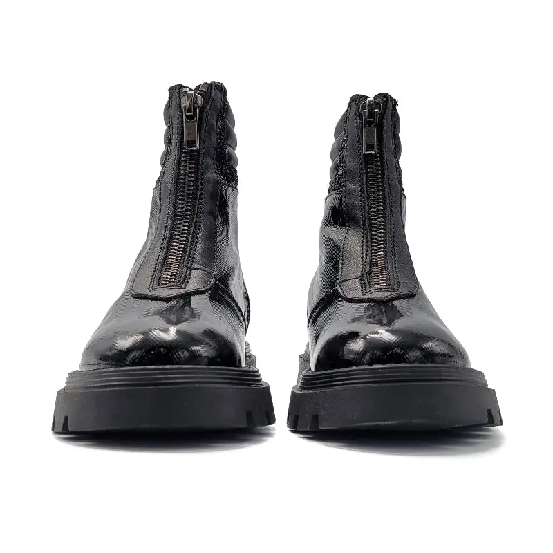 Manuela De Juan Dwayne Black Brushed Patent Bootie S3155 - Image 3