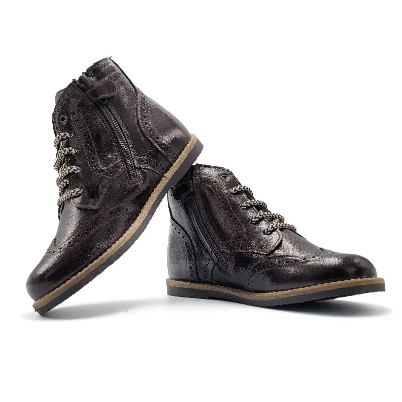 Manuela De Juan Midnight Brown Patent Wingtip Bootie S3076 - Image 4