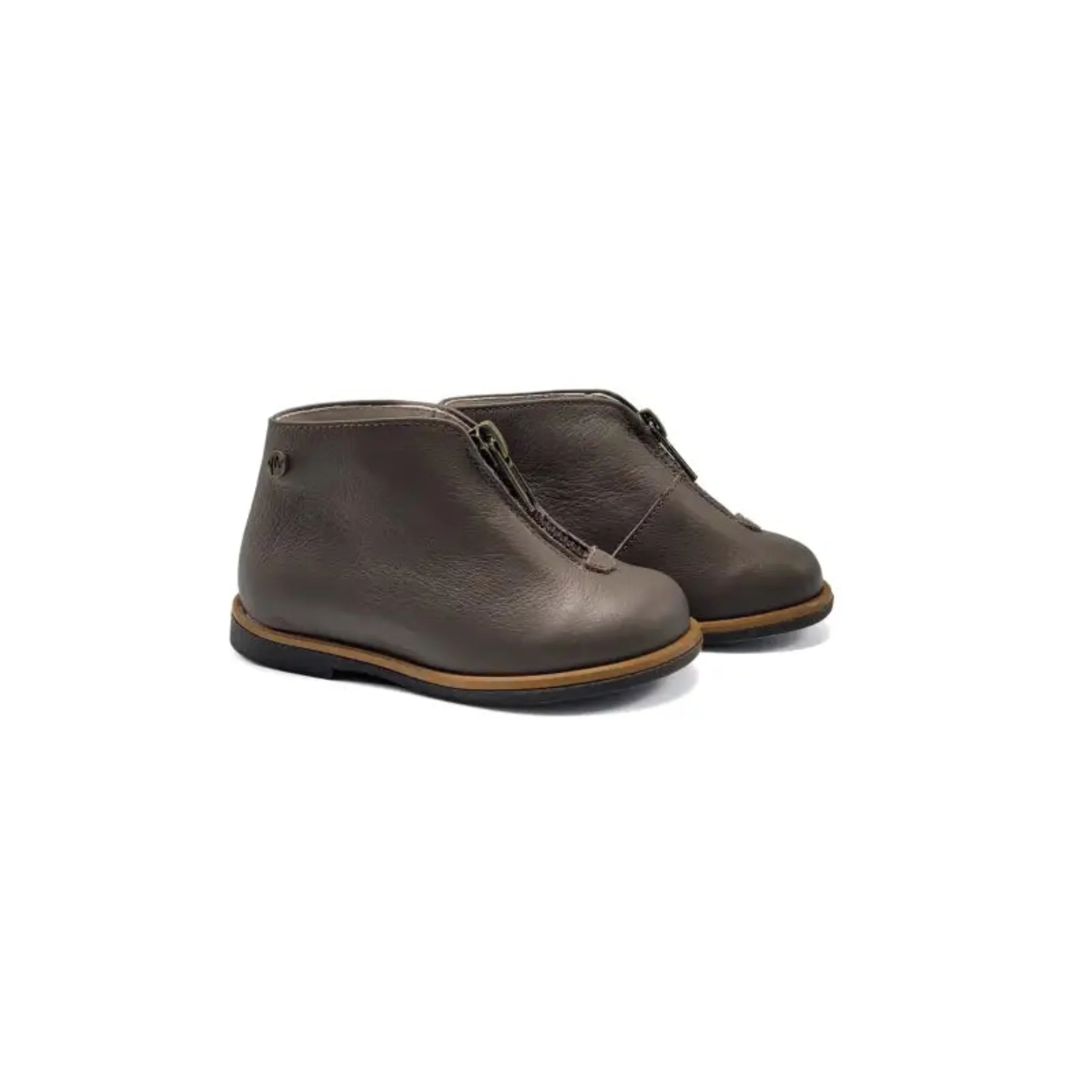 Manuela De Juan Mocha Leather Front Zipper Bootie