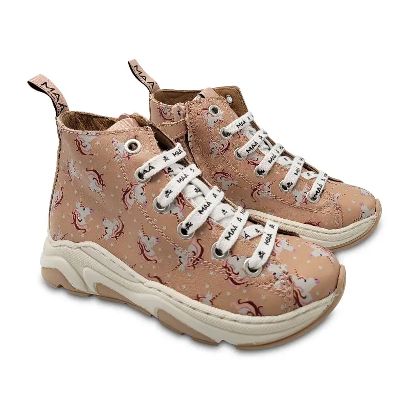 Manuela De Juan Nude Pink Unicorn Print Lace High Top Sneaker - Image 2
