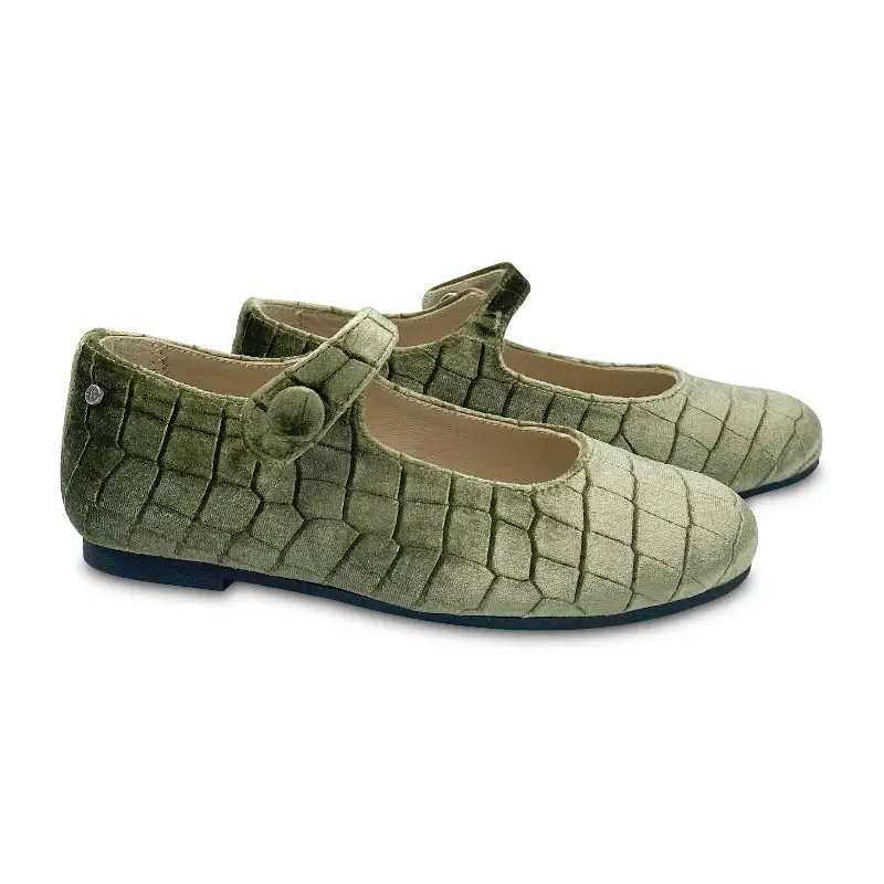 Manuela De Juan Olive Stone Velvet Mary Jane
