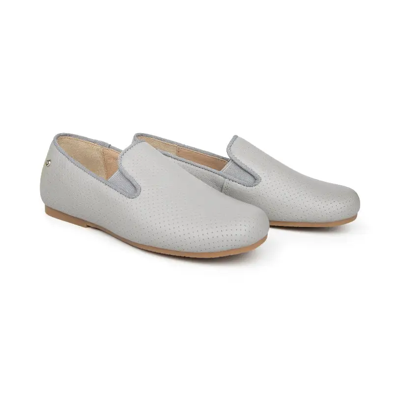Manuela De Juan Perforated Light Grey Smoking Slip On