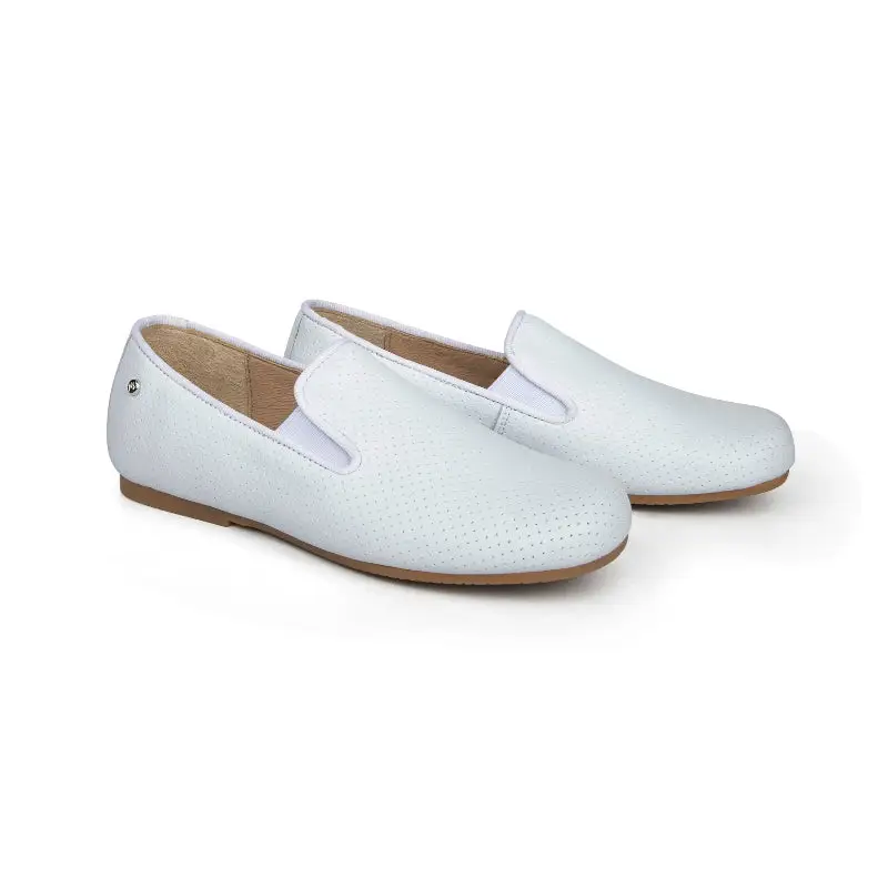 Manuela De Juan Perforated White Leather Smoking Slip On BENJI