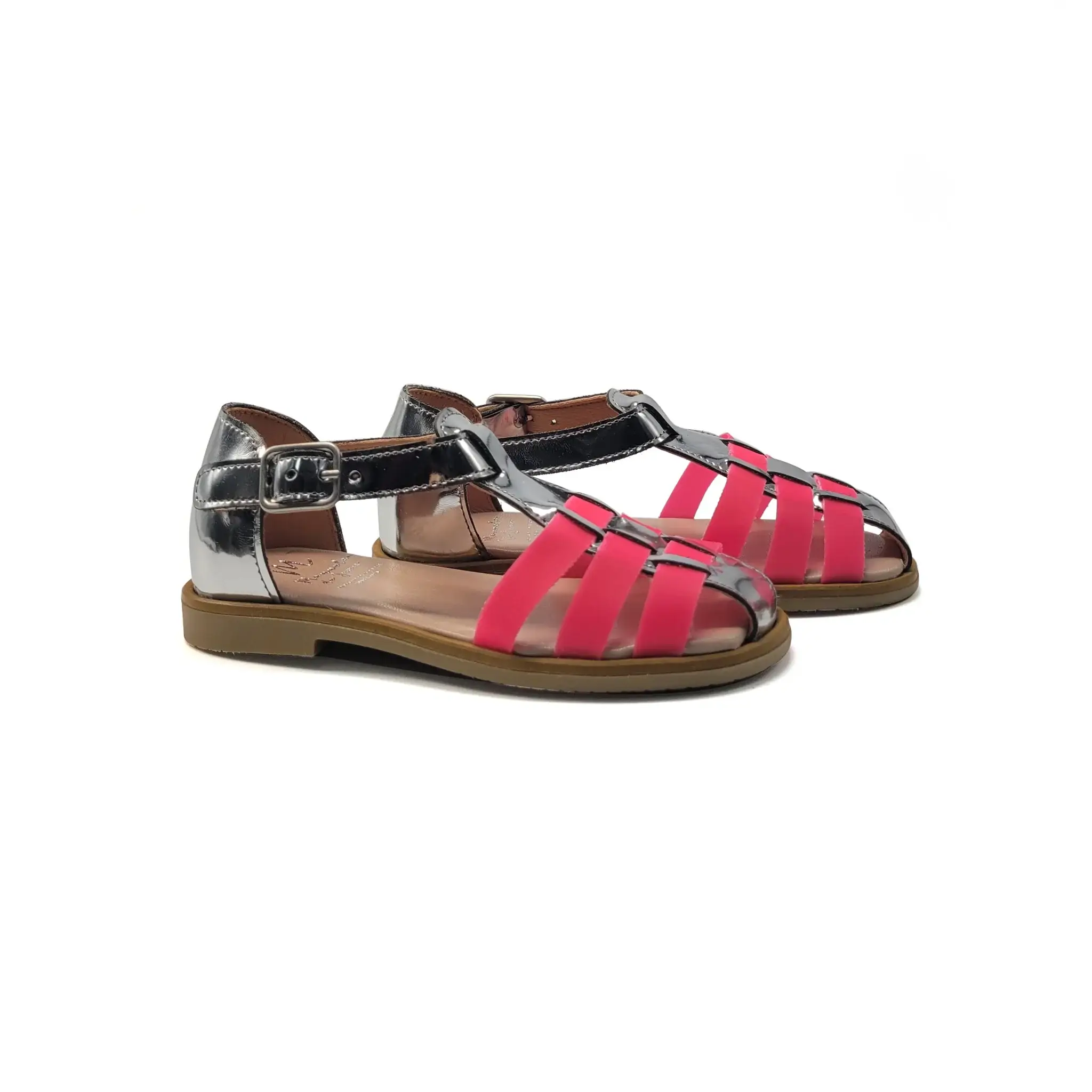 Manuela De Juan Silver Pink Mirror Buckle Sandal S3268 Walky