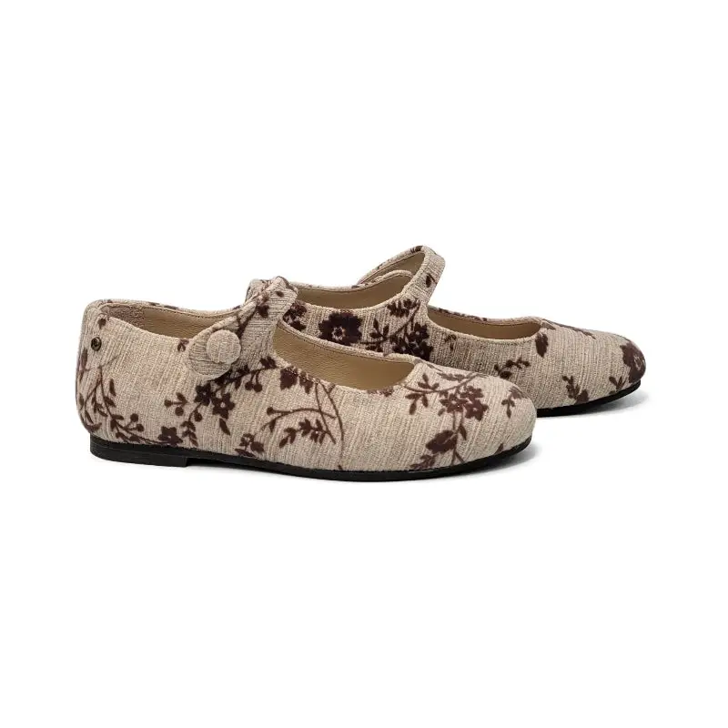 Manuela De Juan Taupe Floral Mary Jane