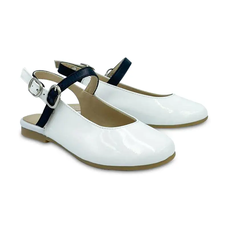 Manuela De Juan White Patent Black Buckle Slingback