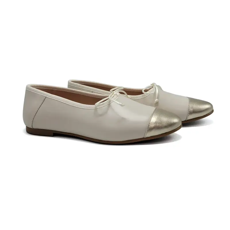 Maria Catalan Ivory Gold High Cut Ballet Flat