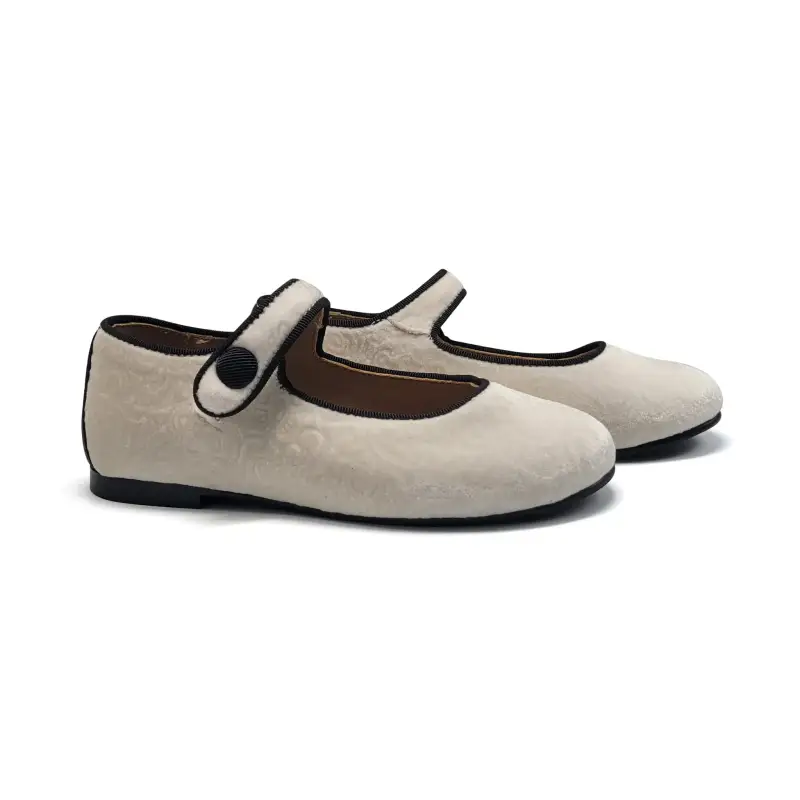 Maria Catalan White Floral Velvet Mary Jane