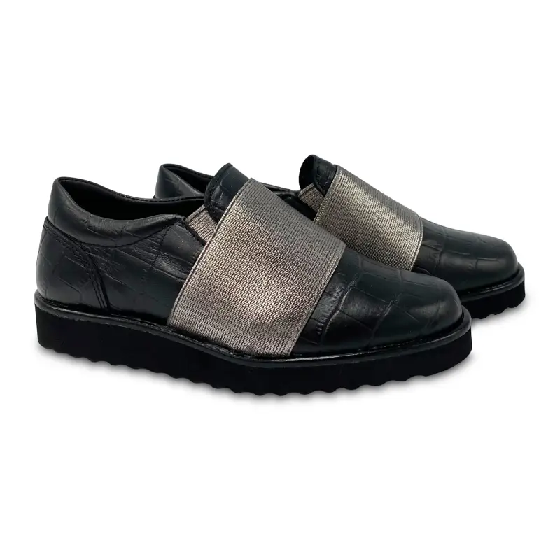 Maria Catlan Black Pewter Platform Slip On