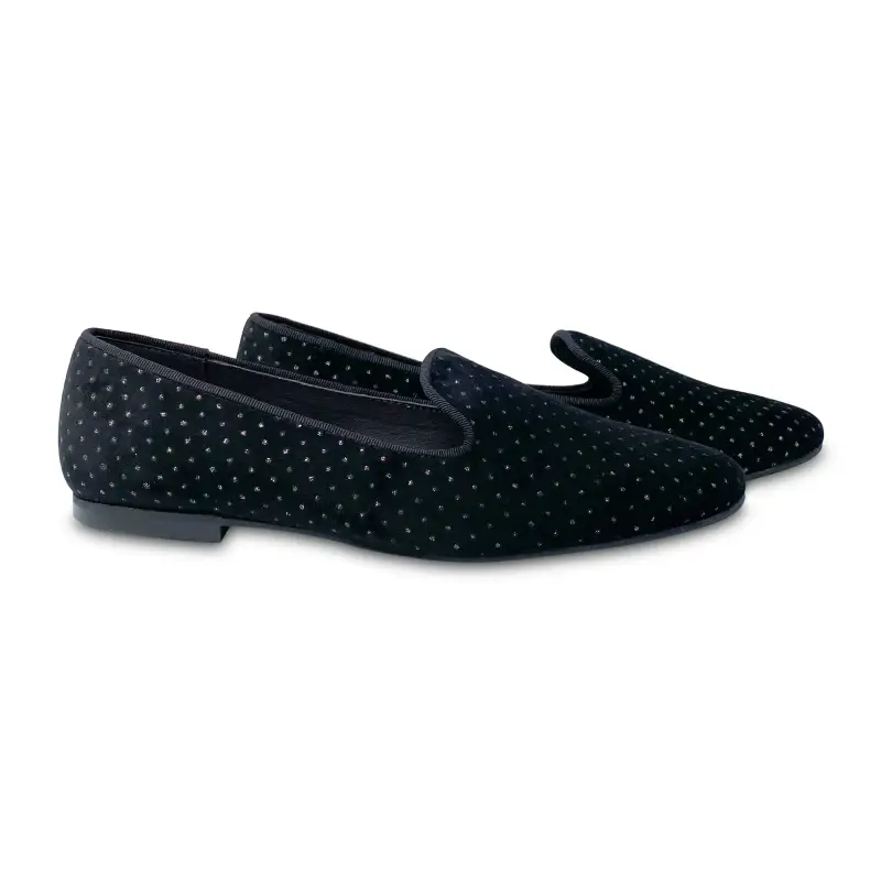 Maria Catalan Black Velvet Polka Dot Shimmer Slip On
