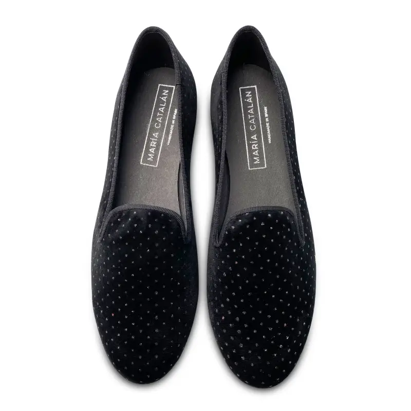 Maria Catalan Black Velvet Polka Dot Shimmer Slip On - Image 2