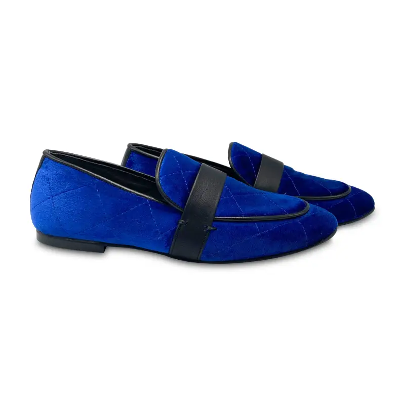 Maria Catalan Cobolt Blue Velvet Quilt Slip On