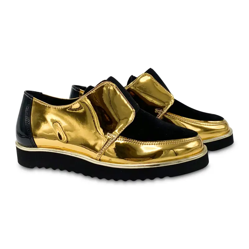 Maria Catalan Gold Black Velvet Slip On