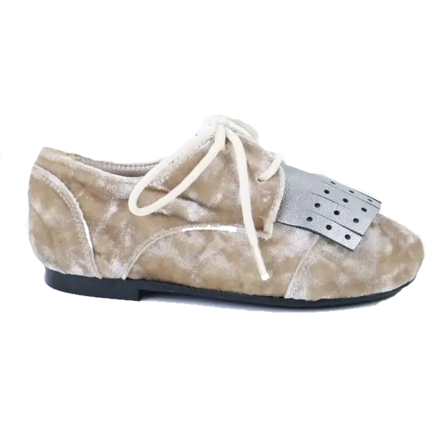 Papanatas Beige Velvet Fringe Tie Shoe