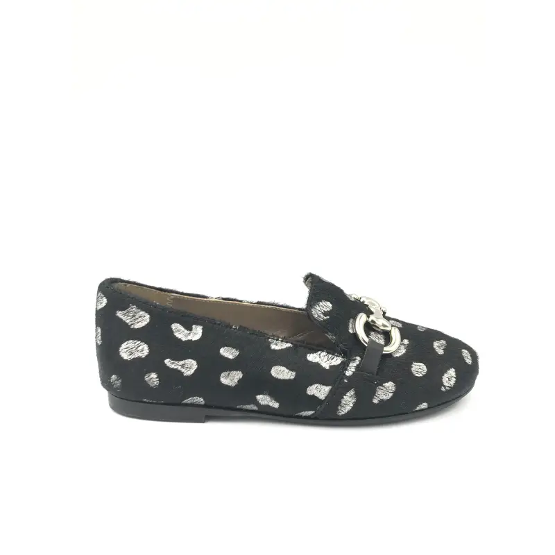 Papanatas Black Silver Dalmatian Pony Hair Slip On Loafer