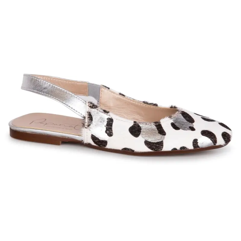 Papanatas Silver Leopard Pony Hair Pointy-Toe Slingback