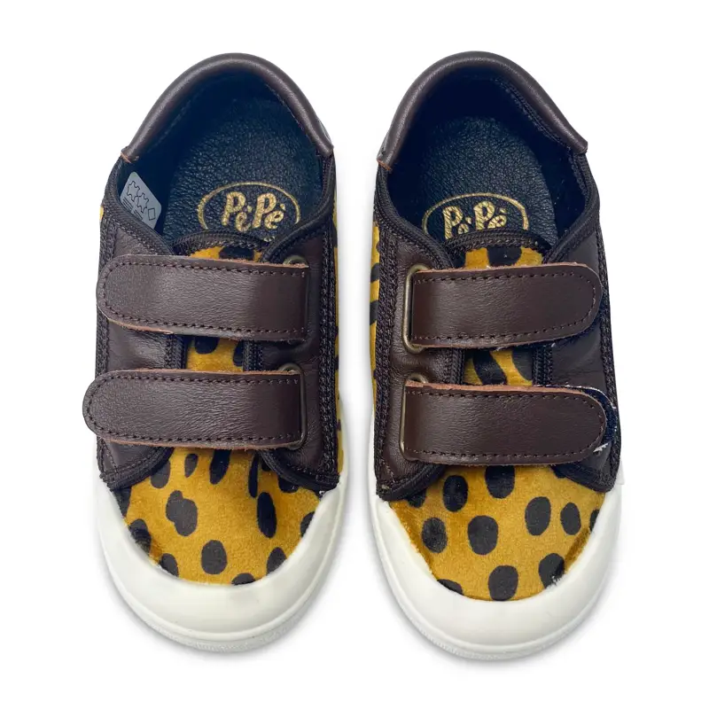 Pepe' Dark Brown Congo Mustard Velvet Velcro Sneaker - Image 2