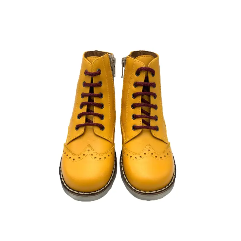 Pepe' ES X LS Yellow Wingtip Burgundy Lace Up Side Zipper Bootie - Image 3
