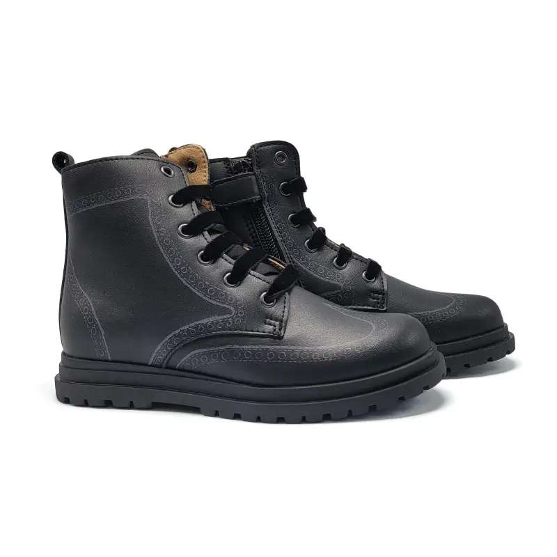 Porte Black Leather Printed Wingtip Bootie