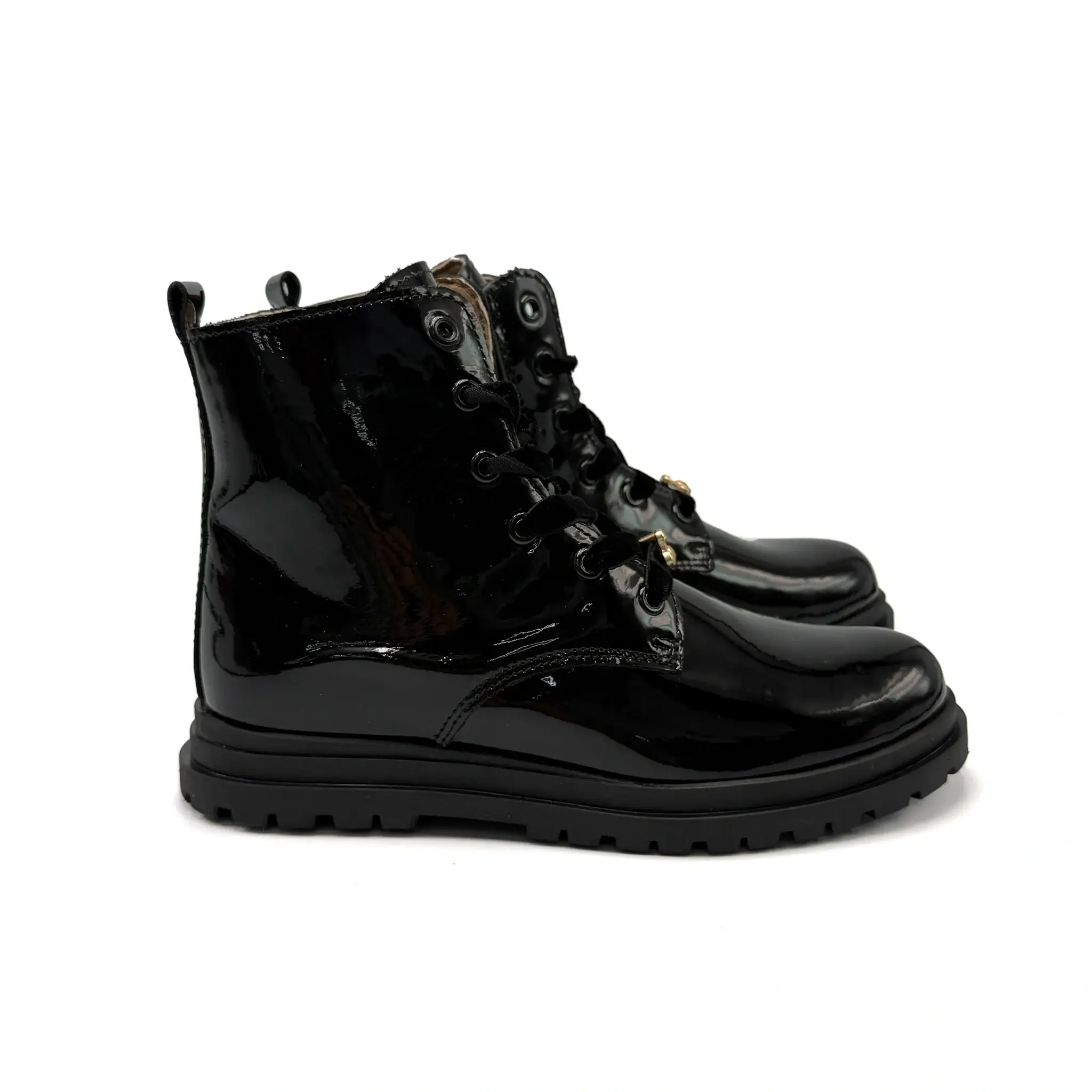 Porte Black Shiny Patent Cherry Bootie