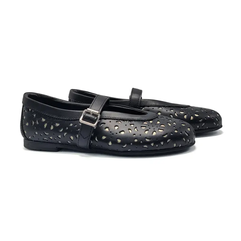 Rondinella Black Gold Floral Cut-out Mary Jane