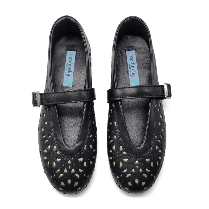 Rondinella Black Gold Floral Cut-out Mary Jane - Image 2