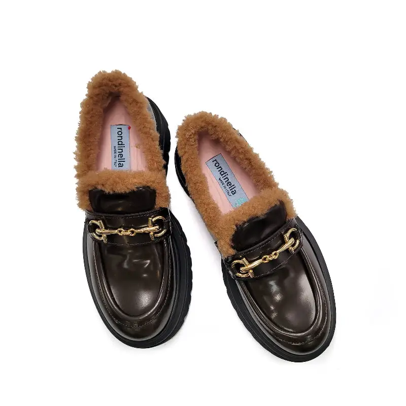 Rondinella Brown Florentic Faux Fur Chain Lug Sole Loafer 12034 - Image 2