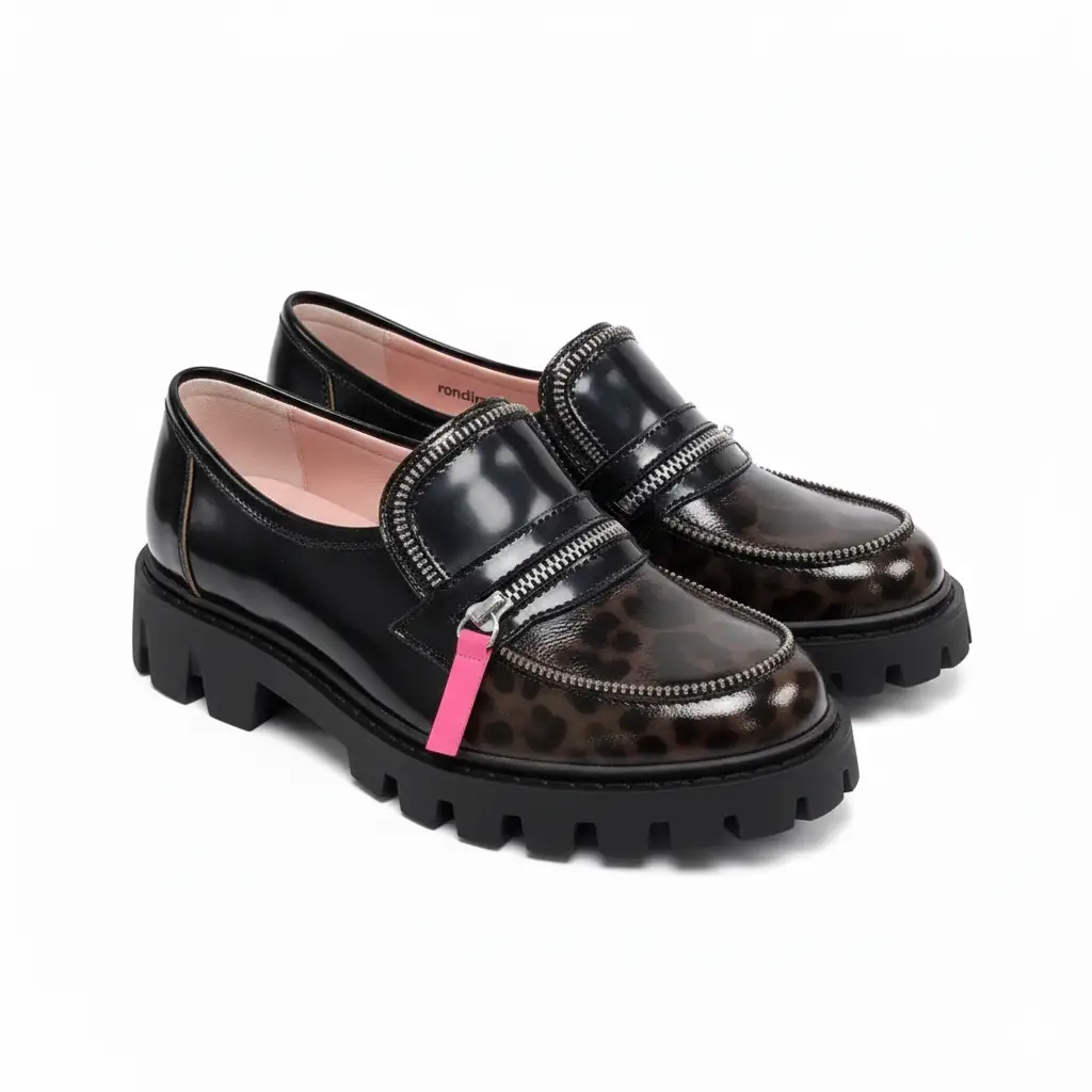 Rondinella Green Camo Hot Pink Zipper Chunky Loafer -12214-