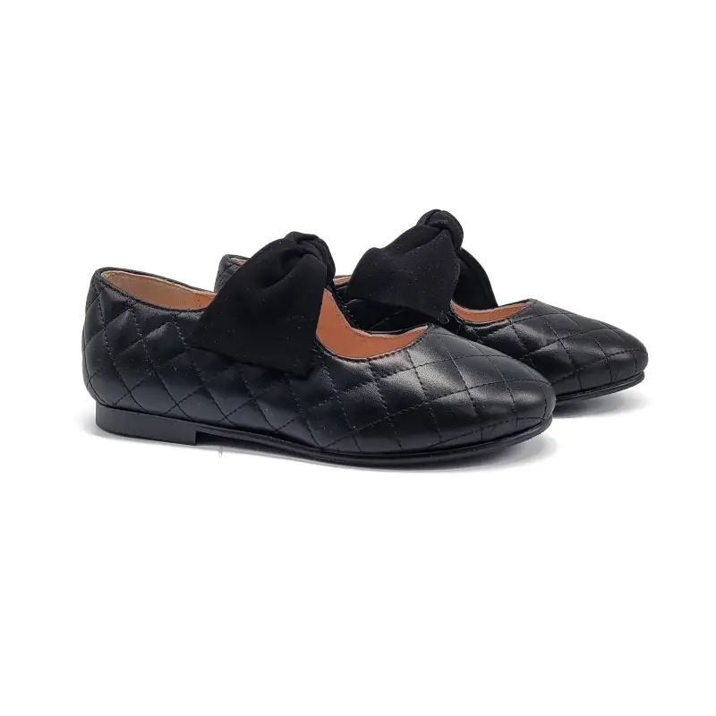 Ruth Secret Black Quilt Leather Bow Mary Jane