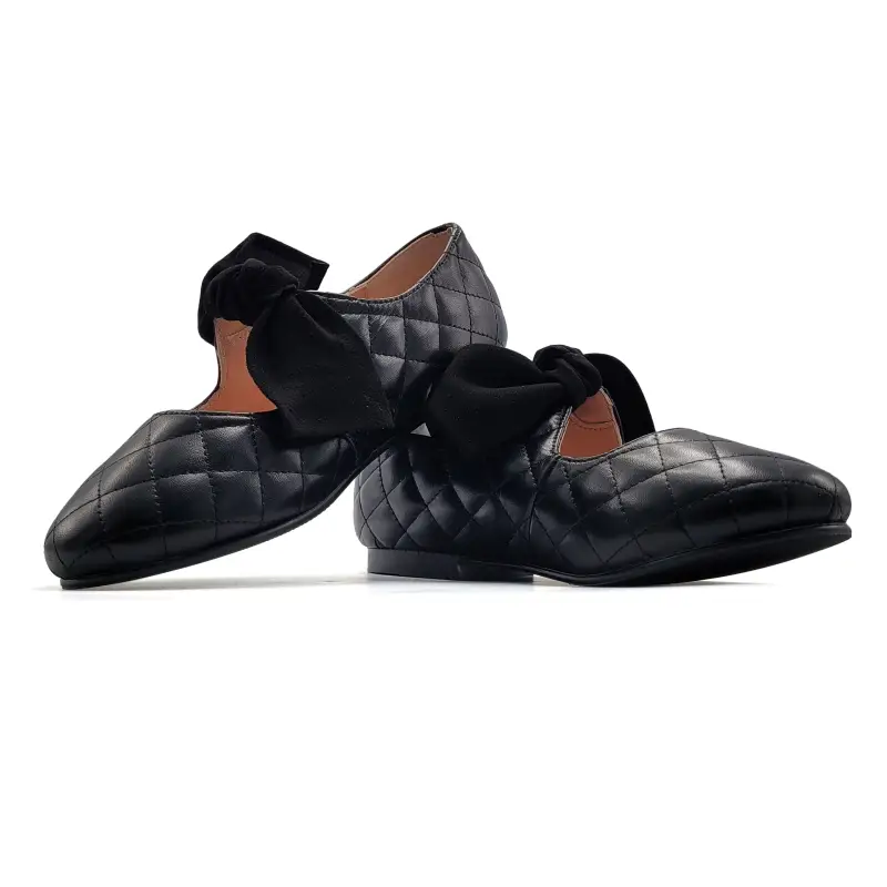 Ruth Secret Black Quilt Leather Bow Mary Jane - Image 5