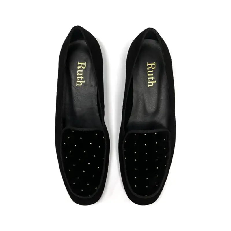 Ruth Secret Black Velvet Stud Slip On - Image 2