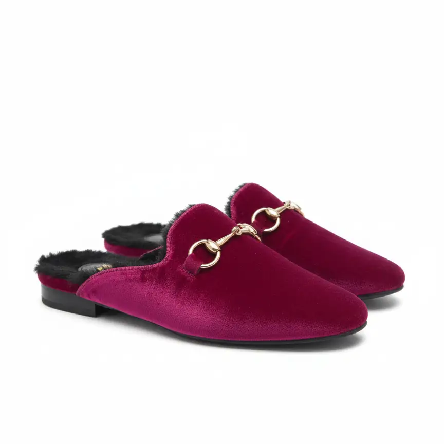 Ruth Secret Fuchsia Velvet Fur Mule