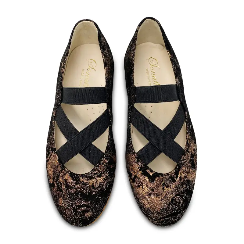 Sonatina Lady Rose Gold Black Floral Elastic Slip on - Image 2