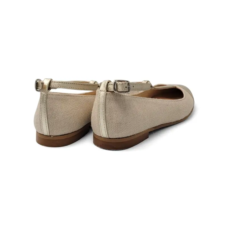 Sonatina Loretta Gold Beige Linen T-strap Dress Shoe - Image 3