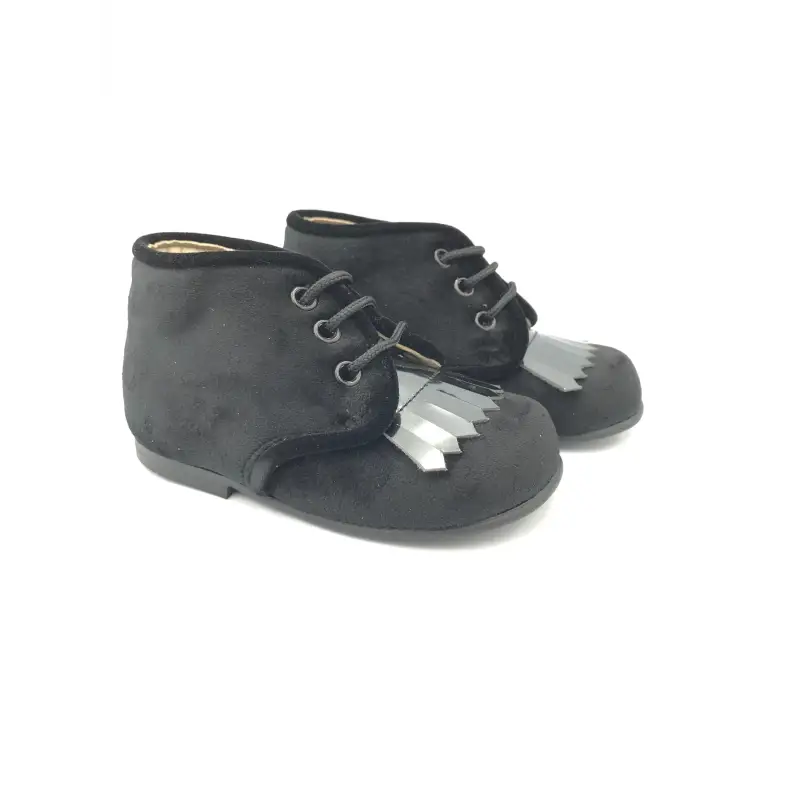 Zubii Black Velvet High Top Metallic Fringe Bootie First Walker - Image 4